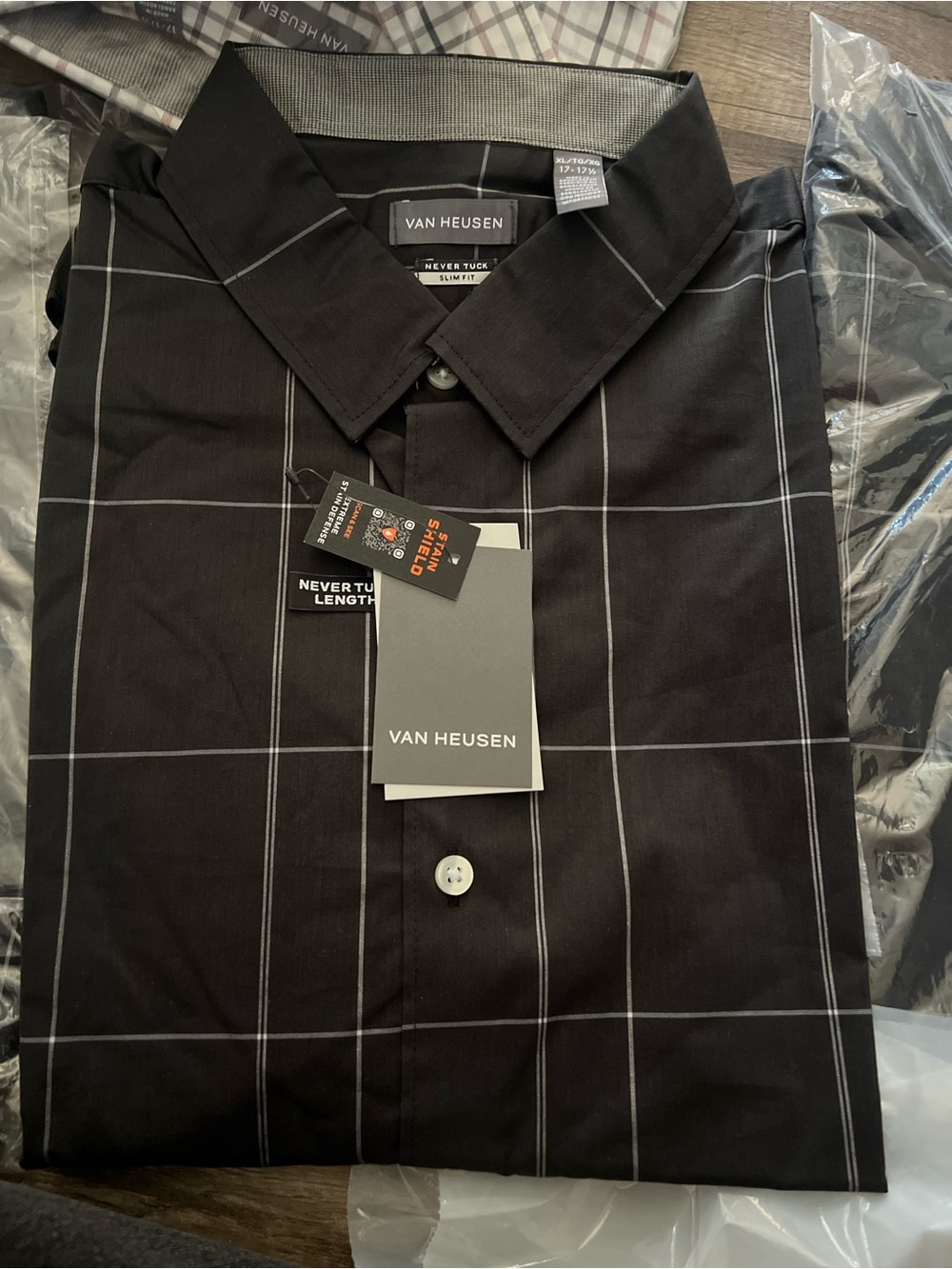 Van Heusen Black Windowpane Dress Shirt with White Grid